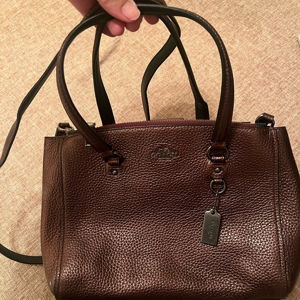 Coach Staten carryall pebble leather metallic purple